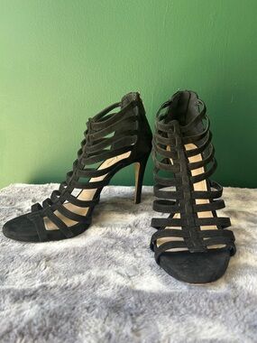 Essex Lane Black Strappy Cage High Heel | Size 9